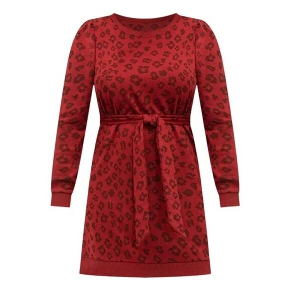 ELOQUII Elements Puff Sleeve Leopard Print Sweatshirt Dress red 14 16 NWT - Picture 10 of 10